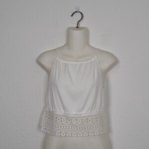Brandy Melville Embroidered Crop Top Sz S Floral Neutral Boho Coastal Minimalist